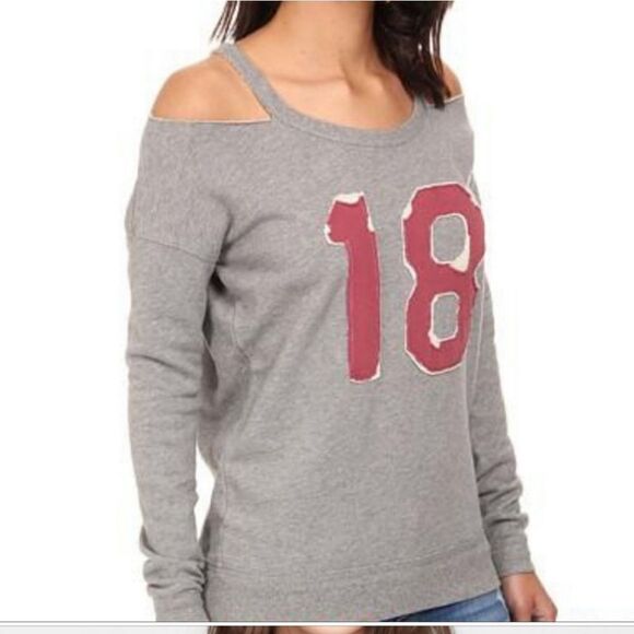 Free People French Terry Off the Shoulder Stadium Sweatshirt XS Grey 100 Cotton - Picture 2 of 8